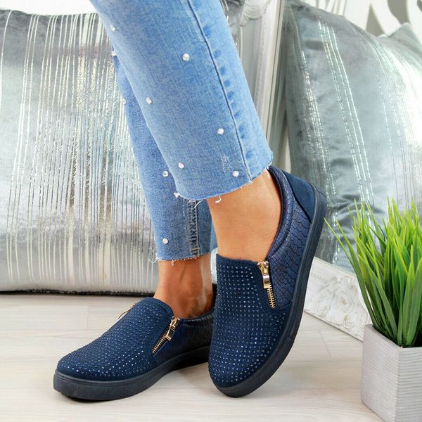 

mcckle spring shoes women crystal slip on flat loafers zipper embossed leather ladies glitter platform fashion female moccasins t200111, Black