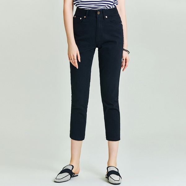 

havva 2020 spring and summer new pigment wash denim nine points tight straight jeans k4965, Blue