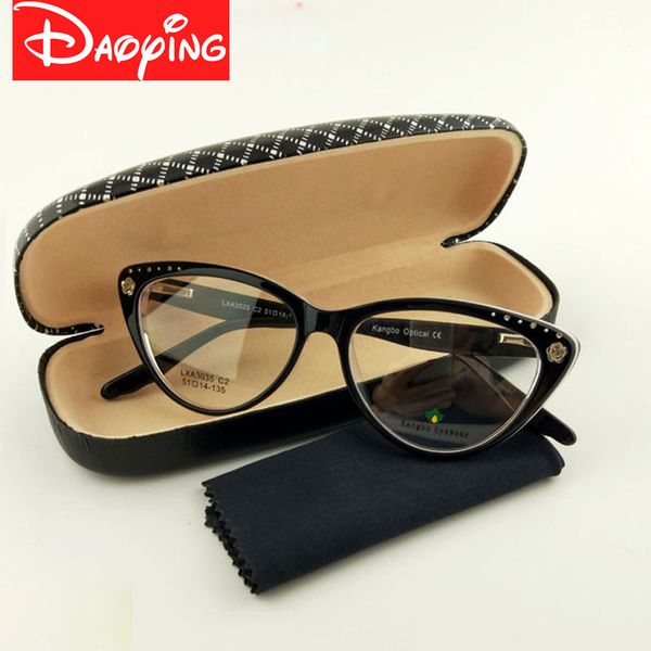 

eyewear frames ladies cat eyeglasses frames acetate material nice design eye glasses diamonds and flowers women, Black