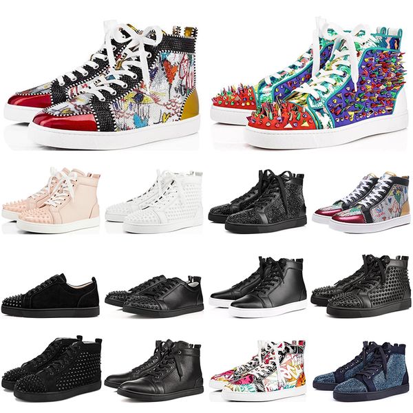 

mens womens studded spikes sneakers red bottom flat suede leather triple black white casual shoes winter snow party lovers chaussures