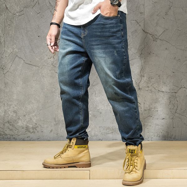 

2019 new arrival fashion nostalgic embroidered oversize men spring summer jeans trendy full length casual plus size 30-42 44 46, Blue