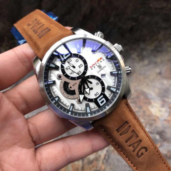 

Мода дизайн часы бренд 40MM белый циферблат кожа часы мужские часы циферблат с кале