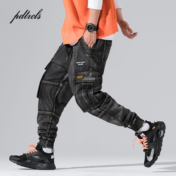 

new arrival vintage letter embroidery multi-pockets safari style men's jeans four seasons high street fashion casual denim jeans, Blue