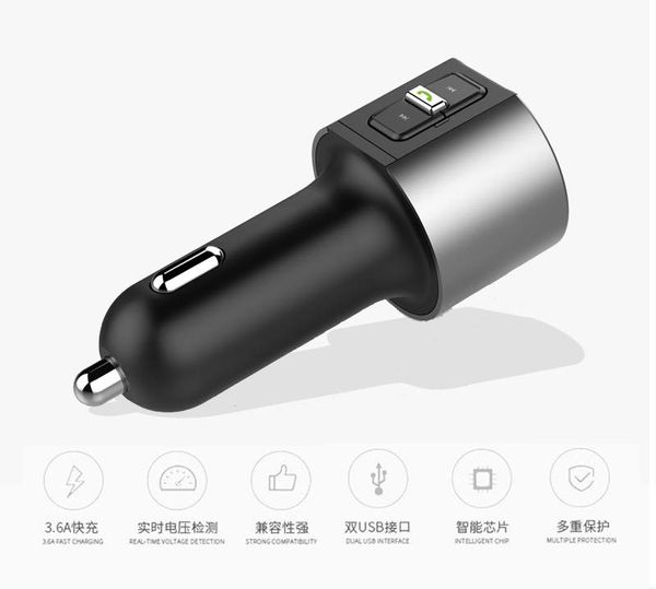 C26S Bluetooth Car Kit MP3 Player Preto Mãos-Textura de Metal Transmissor FM Adaptador de Rádio Carga USB 3 4A252Y