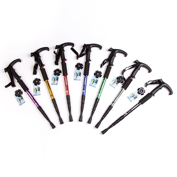 

outdoor anti shock t bar hiking walking trekking trail poles ultralight 4-section adjustable canes walking sticks trekking poles