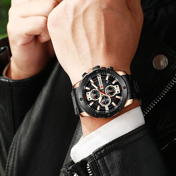 

curren men's big dial watches stainless steel strap chronograph quartz wristwatches clock male fashion sport watch 2020, Slivery;brown