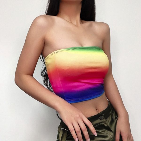 

women rainbow camis smocked bandeau camisole lady summer strapless short camisoles 2019 bodycon camisole, White