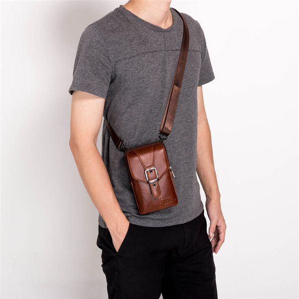 

new leather mini messenger bags for men retro business office small shoulder bag casual wallet mini travel phone pouch #40