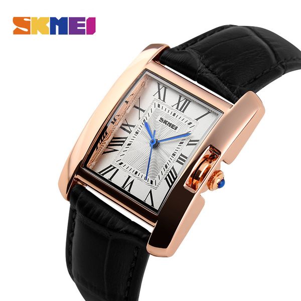 

skmei женщины кварцевые часы top luxury fashion casual часы кожаный ремешок rosegold леди платье montre девушки relogio feminino 1085, Slivery;brown