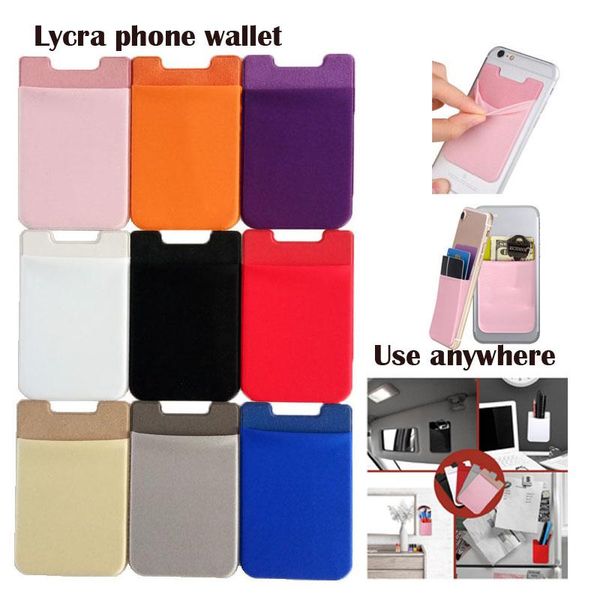 Novo Elastic Lycra Lycra Mobile Phone Cartão de ID de Crédito Titular Adesivo de Bolso Adesivo para iphone x 8 6 6S 7 PLUS Samsung