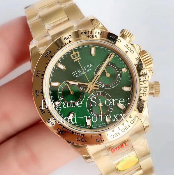 

Luxury men chronograph green dial watch automatic cal 4130 yellow gold 904l teel 116508 co mograph men port noobf n factory eta watche, Slivery;brown