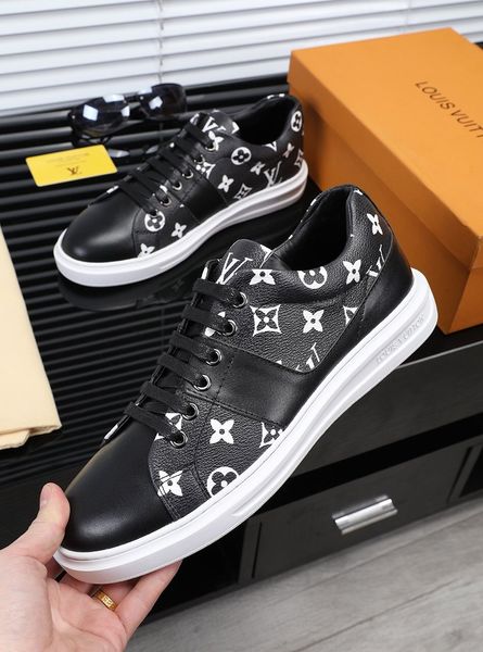 

new style high-end luxury men's casual sports shoes fashion design brand platform leather upper classic retro pattern kjre, Black
