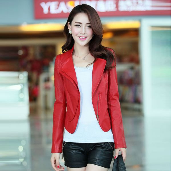 

женская мотоциклетная куртка женская кожаная короткая тонкая искусственная кожаная куртка женщины, Black