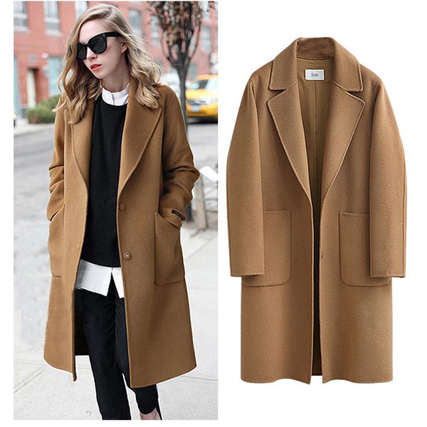 

women's large size overcoat fall and winter women's wool coat medium-length loose thickened wool overcoat black