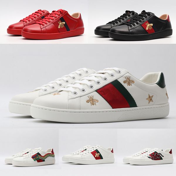 

ace shoes fashion italy vintage black white leather flats casual shoes red green stripes star snake tiger design platform luxury bee sneaker