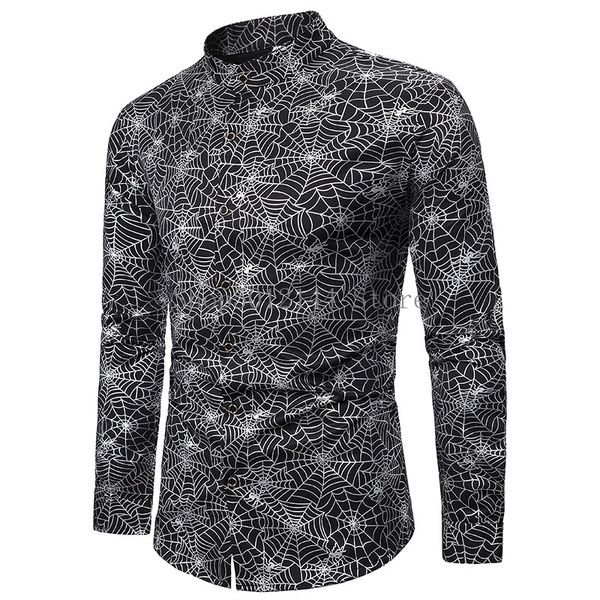 

gold spider web bronzing mandarin collar shirt men 2020 brand long sleeve mens dress shirts evening party prom halloween costume, White;black