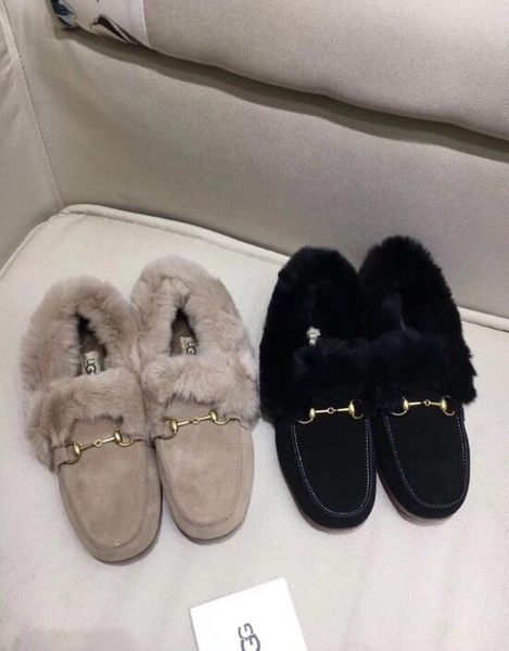 

fur warm boots fur warm casual shoes flat shoes, Black