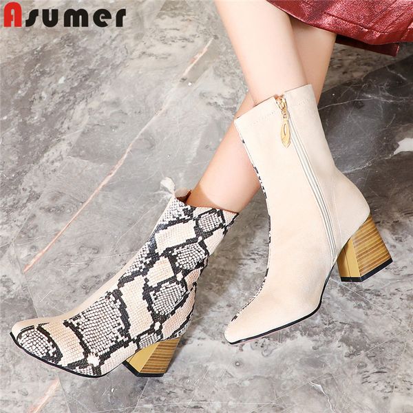

asumer plus size 34-48 fashion laides ankle boots square toe autumn winter boots mixed colors high heels shoes women 2020, Black