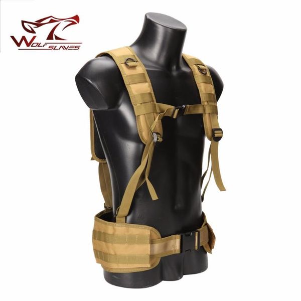 

molle tactical girdle belt set with shoulder strap simple vest camouflage forces heavy duty hunting clothing, Camo;black
