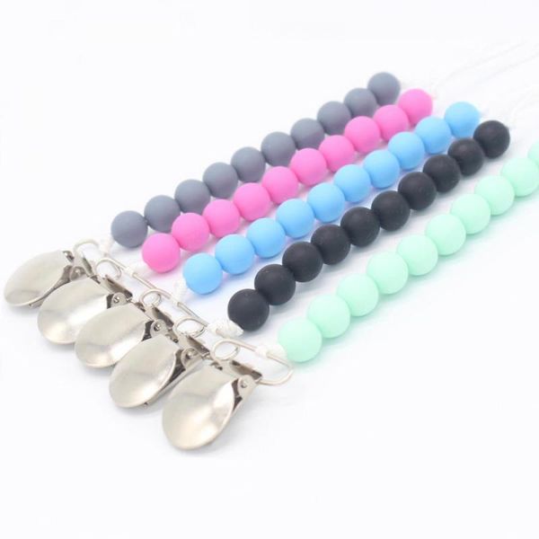 

pacifiers# baby safe silicone beads pacifier chain nipple holder teething chew toy clip metal dummy