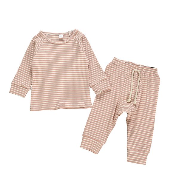 

2020 new cotton children's pajamas sets keep warm baby girls boys clothes striped kids sleepwear long sleeve +pants 2pcs, Blue;red