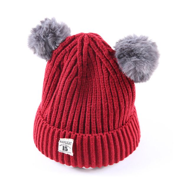 

knitting childrens hats baby kids beanie for boys girls cap cotton knitted ball warm children hats hairball cute hat, Yellow
