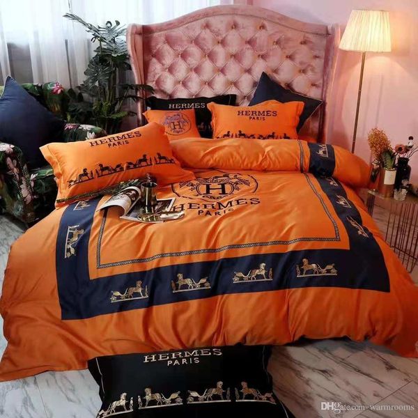 

Orange 4pc bedding et new thick de ign letter h polye ter color winter bed heet queen king ize fa hion pillowca e duvet cover