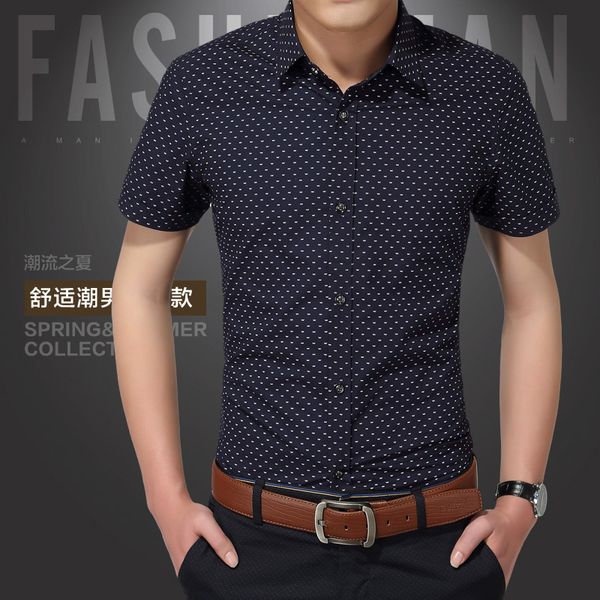 

мужчины рубашки марка turn -вниз воротник тонкий mens fit сорочка homme casual summer beach dot рубашка с коротким рукавом печатный 5xl опто, White;black
