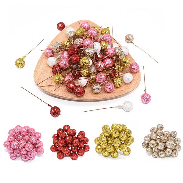 

50pcs/lot glitter gold fruit christmas artificial berries artificial flowers stamens for wedding/christams party diy decoration