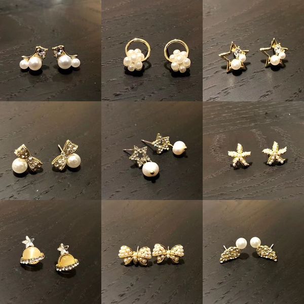

east gate earrings personalized temperament pearl earrings female s925 silver needle rhinestone bow earrings, Golden