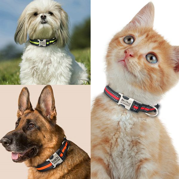 

flowgogo reflective personalized engraved dog cat collar custom nylon puppy cat pet collars id tag for small dogs