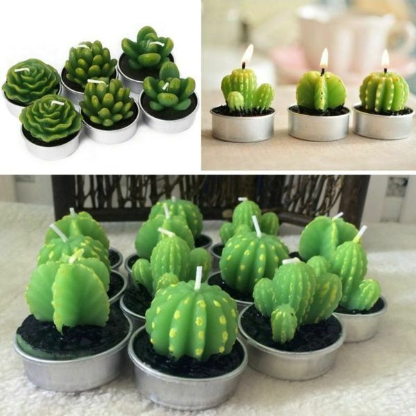 

6pcs artificial succulent plants cactus candle for birthday party wedding site decoration candlelight decorative accessories