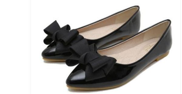 

2020 women's shoes in spring and autumn with new style flat bottom pointed end bowknot @3135, Black