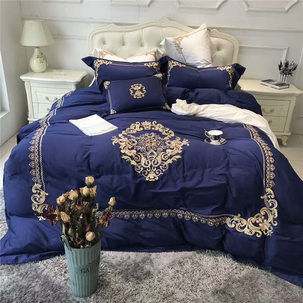60s Egyptian Cotton White Blue Luxury Royal Bedding Sets Queen 60s Egyptian Cotton White Blue Luxury