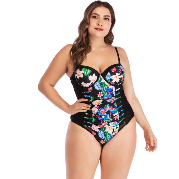 

плюс размер 6xl женщины one piece push up проложенный бикини купальник купальники monoki для daily summer sexy swimwear, White;black