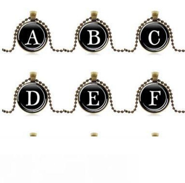 

26 english letters initials pendant time genstone glass cabochon necklace silver pendants women kids fashion jewelry