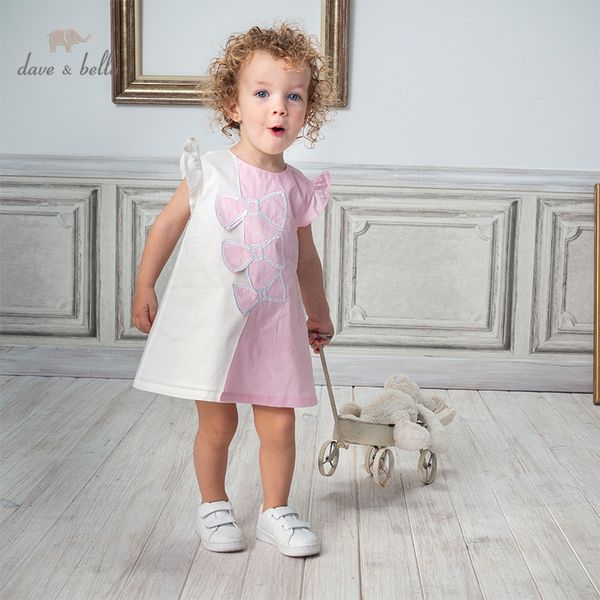 

db13806 dave bella summer baby girl's cute bow patchwork zipper dress children fashion party dress kids infant lolita clothes, Red;yellow