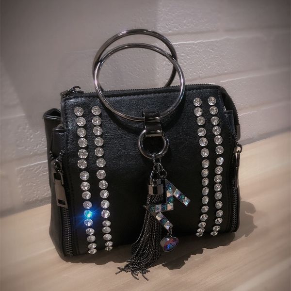 

fashion chain packet new rhinestone soft leather small bag tassel diamond bag handbag shoulder diagonal female party