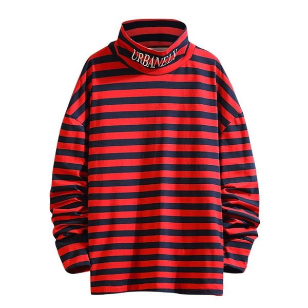 

striped turtleneck sport sweatshirt cotton men's new style casual fashion stripe printing slim pullovers long sleeves, Black