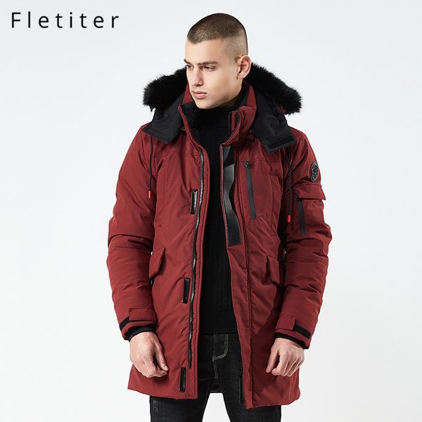 

fletiter size 3xl long parkas winter jacket men 2019 warm windproof casual outerwear padded cotton coat big pockets high quality, Tan;black