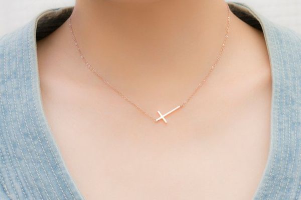 

new blessing amulet sideways cross necklace cute cool christian cross necklaces simple tiny faith religious necklace jewelry, Silver