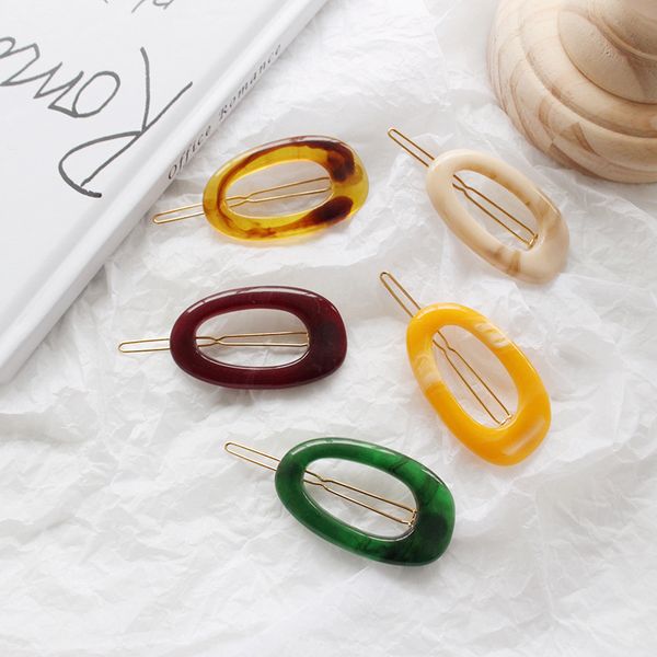 

2019 korea 1pcs solid color geometric resin hair clips geometric hollow oval shape hairpins hair accessories dropshopping hot