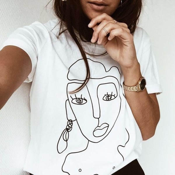 

женская дизайнерская одежда женские рубашки street style письмо смешной printed женщины топы повседневный футболка футболка белая майка femm, White