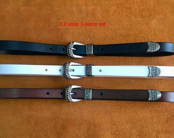 

women's layer cowhide women's belt 2.0 wide three-piece bag buckle layer vegetable tanning leather taigu cowhide belt, Black;brown