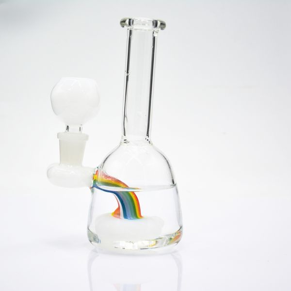 6 Zoll Regenbogen Öl Rig Shisha Mini White Dab Glas Bong Duschhead Perc kleines Glaswasserrohr mit 14 mm Schüssel