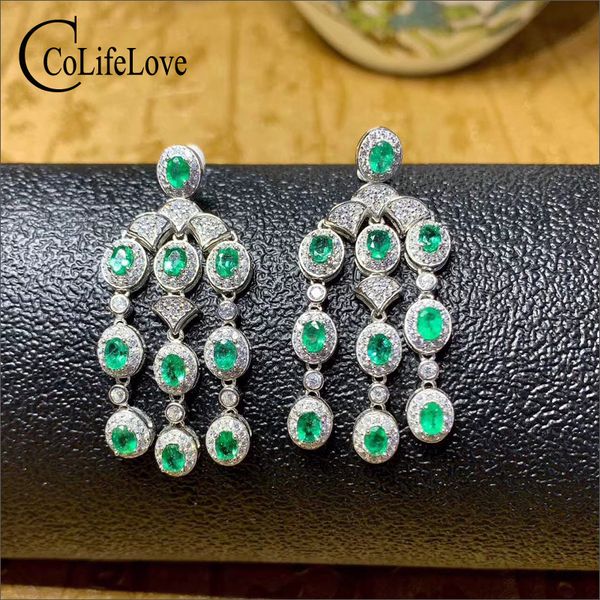 

colife jewelry 100% natural emerald drop earrings for wedding 20 pieces real emerald earrings 925 silver wedding jewelry, Golden;silver