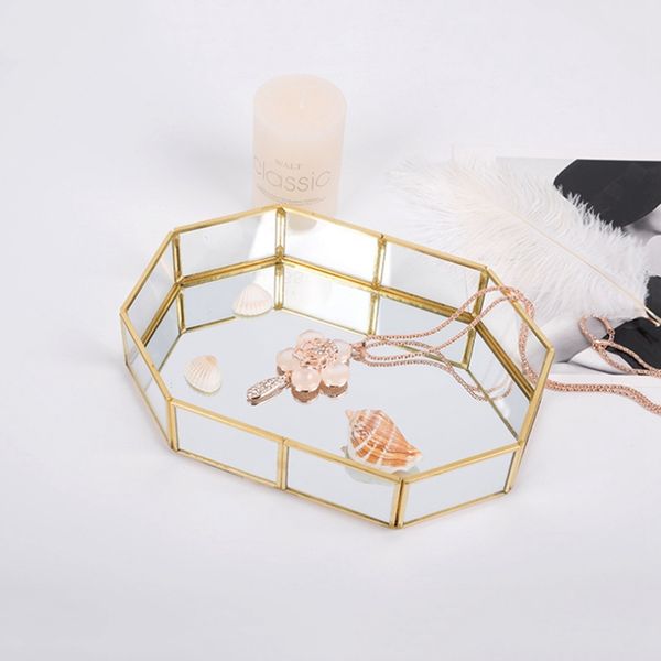 

nordic style glass copper geometry storage baskets box simplicity style home organizer for jewelry necklace dessert plate