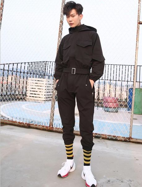 

2018 новый мужской одежды стилистом волос брюки комбинезон вскользь личностей сиамские платье певицы костюмы, Black