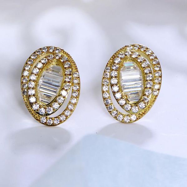 

stud oval earrings setting with cubic zirconia lead women fancy, Golden;silver