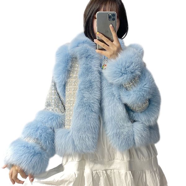 

new arrival women luxury real fur coat winter natural fur cuffs jacket ladies wool knitted outerwear, Black